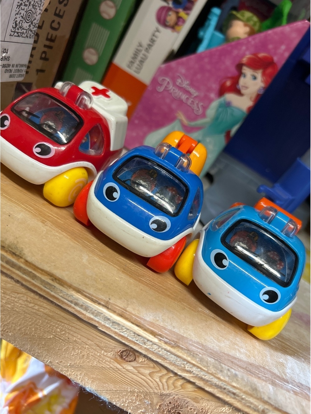 Set of 3 Vintage pull back and go Toy Cars with Smiling Faces